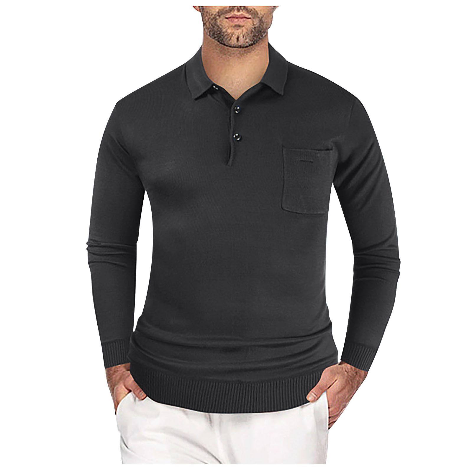 Men s Long Sleeve Super Soft Color Shirt Fashion Golf Shirt Uniform Long Sleeve S чёрный