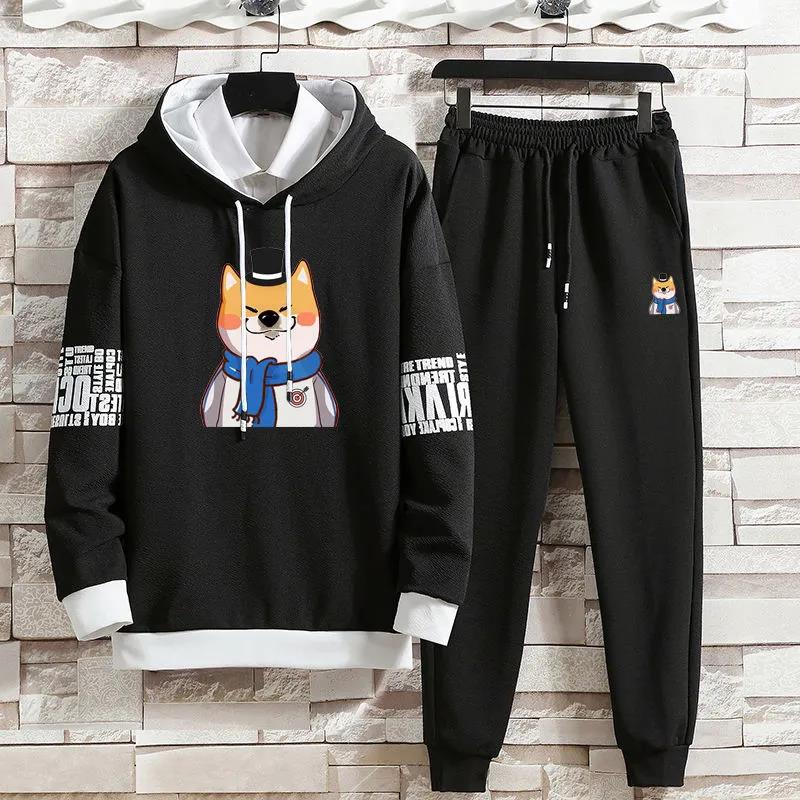 School Style Sweater Suit Spring Teen Student Sports Suit Casual Hooded Pullover and Pants Men