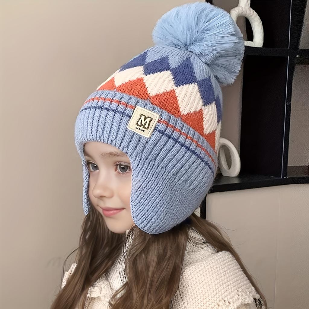 1 Winter Thickened Fleece-Lined Knit Hat for Kids, Unisex Warm Ear Protector, Suitable for Daily Wear, School, and Cycling,Thickened Winter Hat