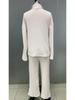 Spring 2025 Women's Solid Color Zippered Knit Set: High Neck Ribbed Loungewear Two-Piece