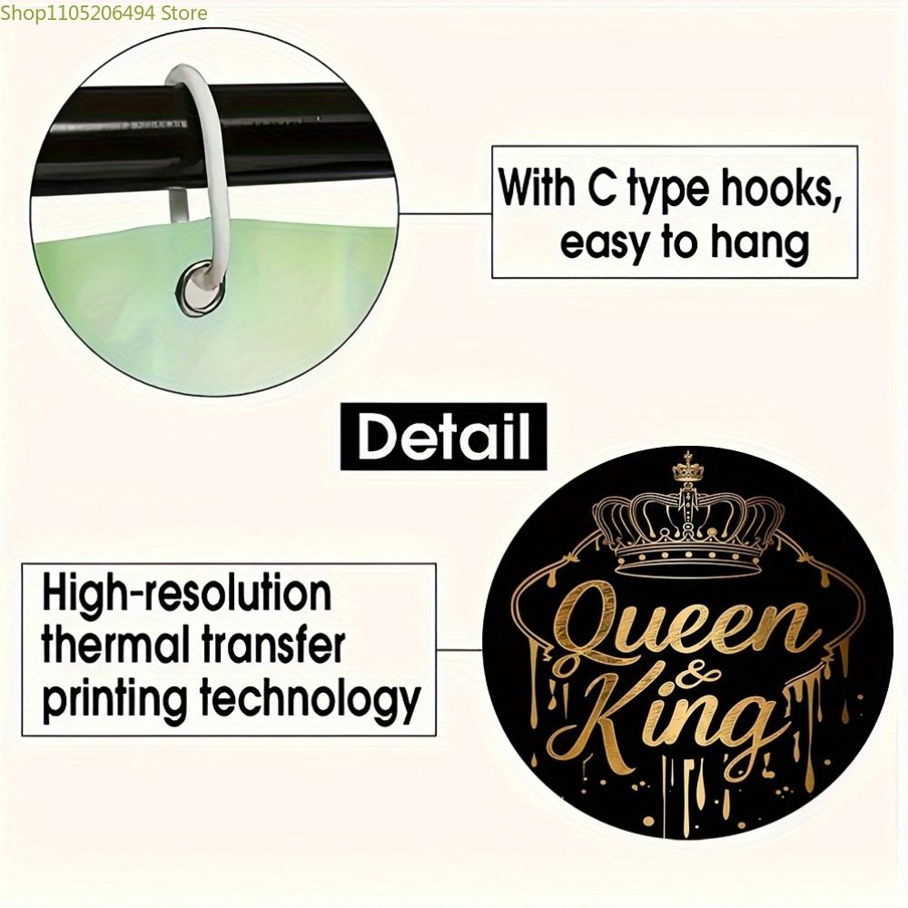 1/4 Stück Goldene Krone Druck Duschvorhang Set, Dekorative Badezimmergarnitur Enthält Duschvorhang, Rutschfeste Bodenmatte, Toilettensitz