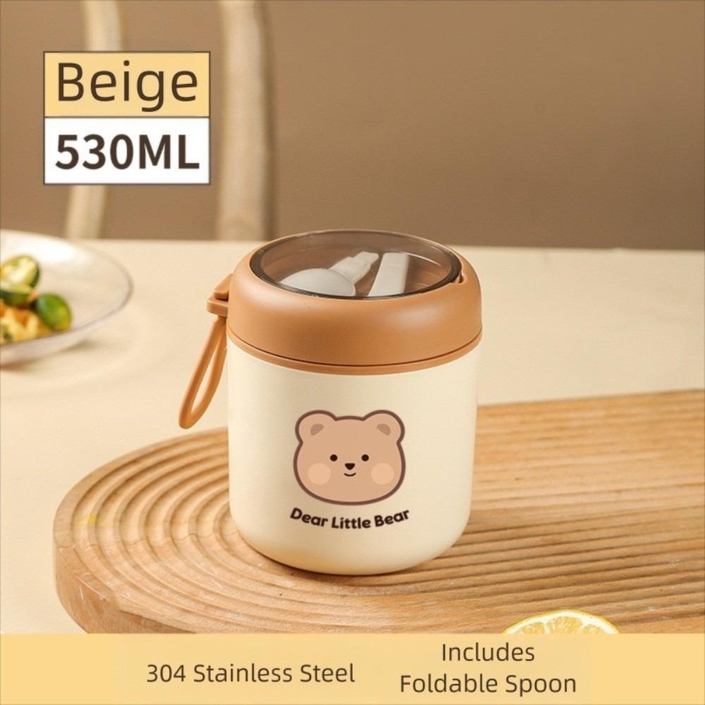 

304 Stainless Steel Porridge Soup Container Bear Lunch Box with Spoon Milk Storage Container