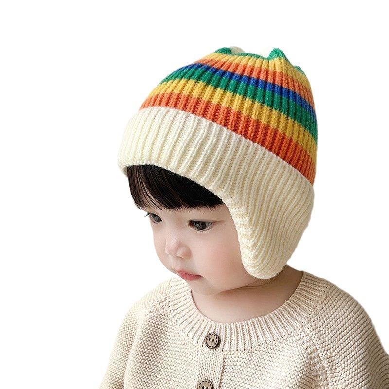 Children's Hats Autumn and Winter Knitted Hats Girls Pullover Hats Colored Wool Hats Boys and Babies Warm Ear Hats Tide