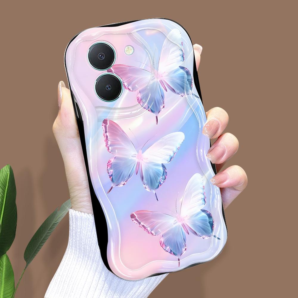 Carcasă cu model de desene animate drăguț cu textura cremă, cu margine ondulată, husă din silicon moale, husă pentru telefon pentru Vivo