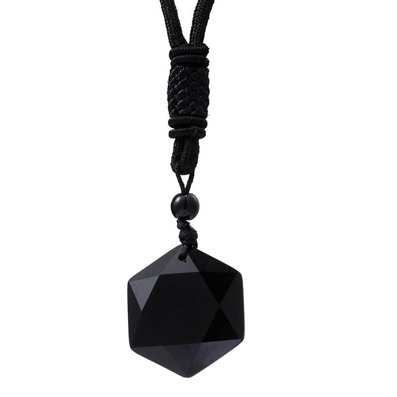 Obsidian Hexagramm Anhänger Halskette - Unisex Pulloverkette Schmuck
