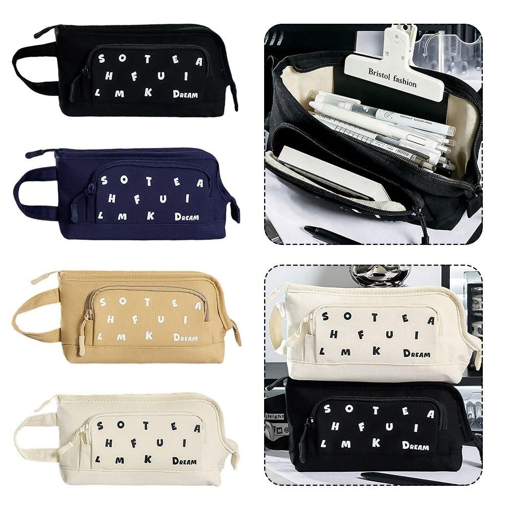 L-shape Large Opening Pen Bag Handheld Stationery Pouch Multi-functional Pencil Case  Students Gift