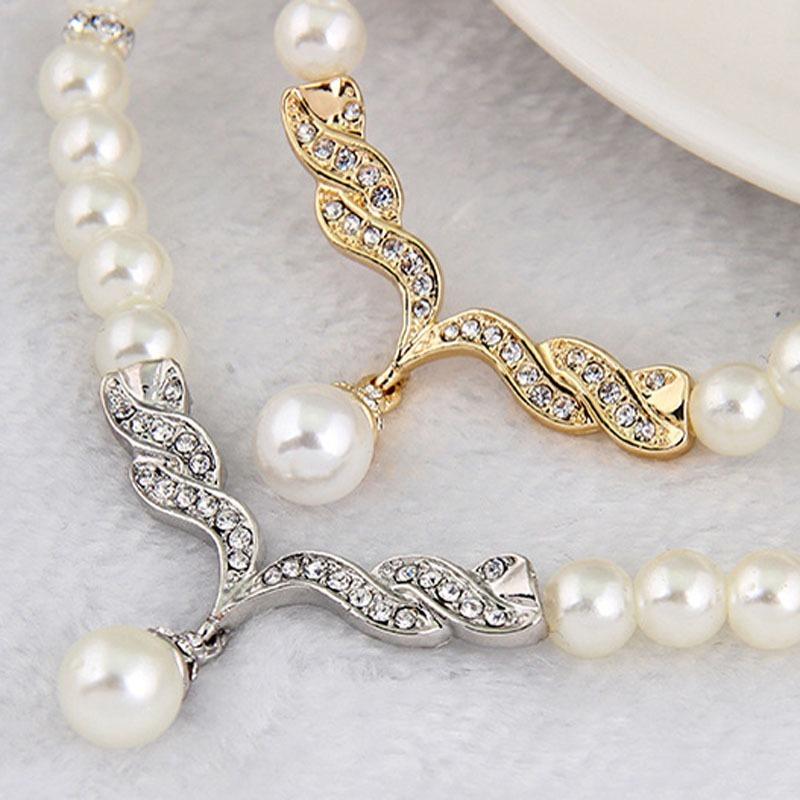 Creatieve Gouden Ketting + 1 Paar Oorbellen Bruiloft Bruids Parel Sieraden Set Voor Vrouwen Dame Vrouwelijk