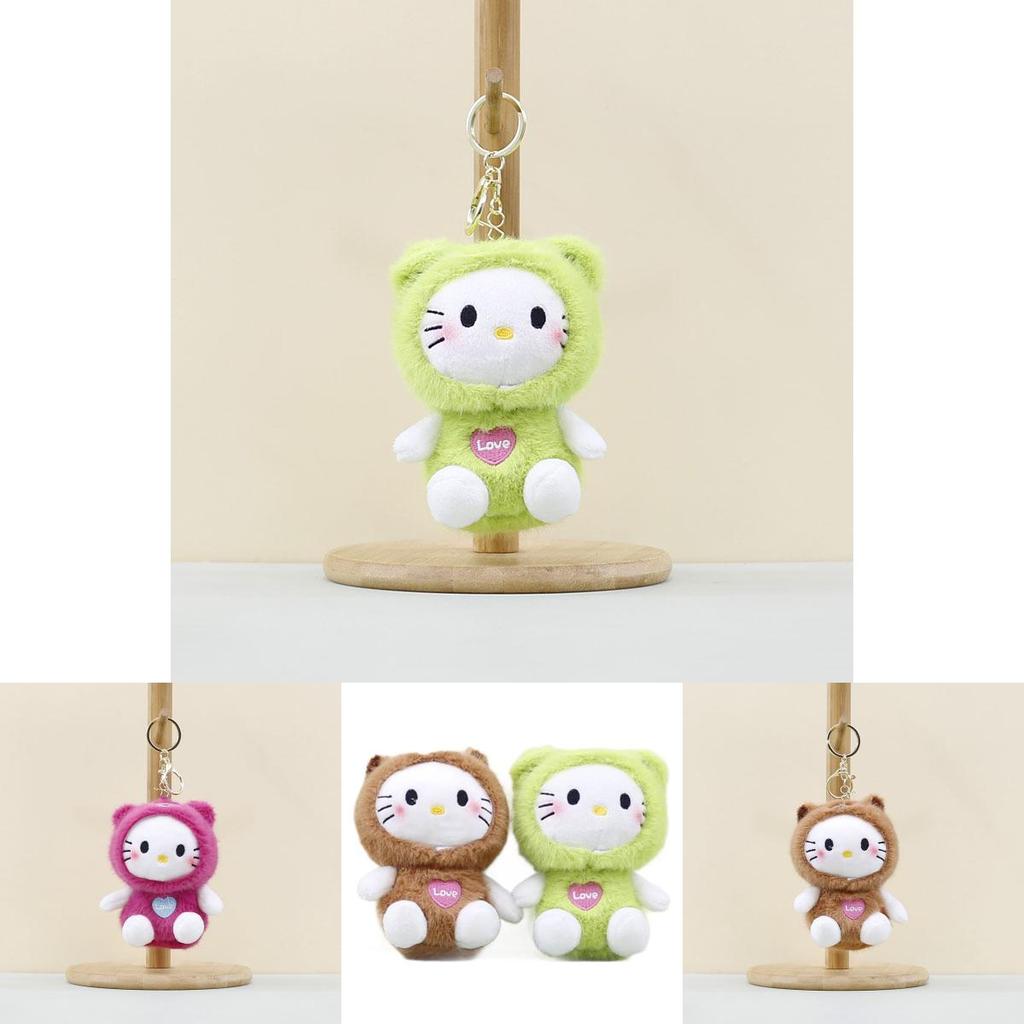 Adorable Plush Kawaii Cat Keychain Soft Toy For Cute Bag Accessories In Brown Pink Green