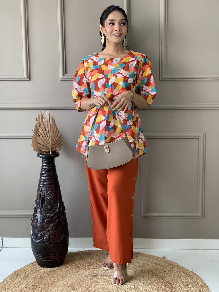 Indian Women Pure Cotton Kurti Cord Set Party Wear Designer Top Tunic Kurta Pant Set Dress