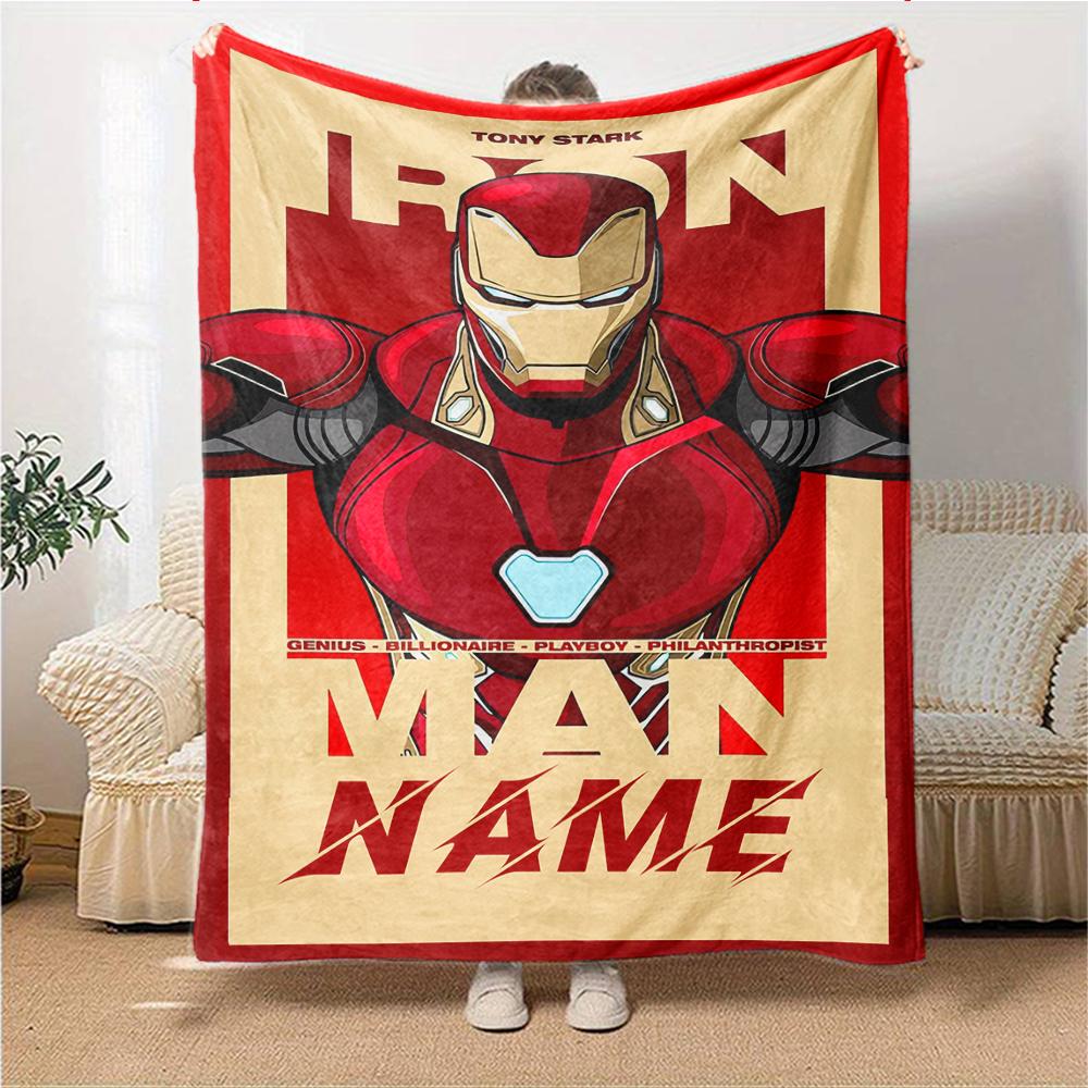 Custom Name Iron Man Tony Stark'S Armor Party Blanket For Couch Bed Plush Cozy Fuzzy Blanket Super Soft Warm Blankets For Fall And Winter 0916273