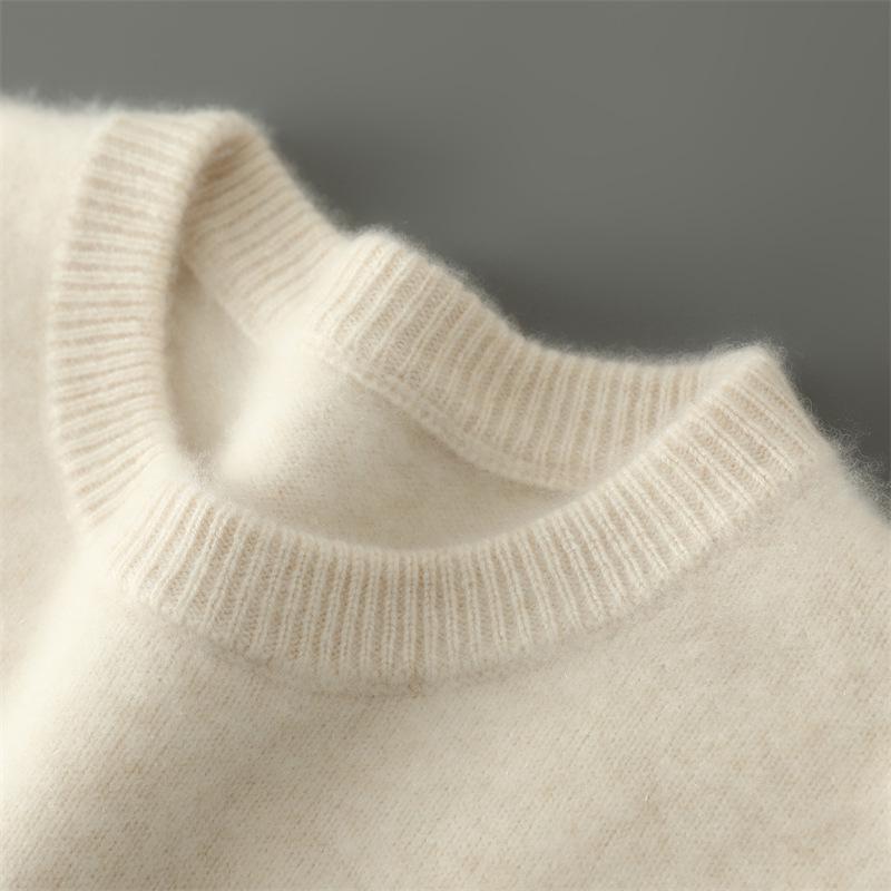Herren-Pullover aus reiner Wolle, dick, mit Rundhalsausschnitt für Herbst/Winter - Lässig, Warme Strick-Basisschicht