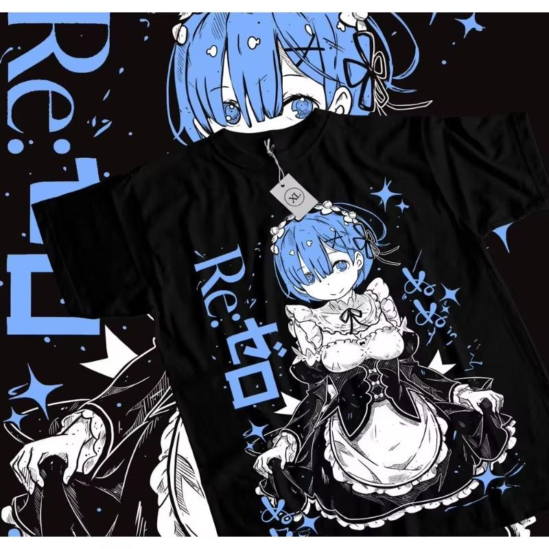 Unisex Rem Graphic Tee Re Zero Front Unisexga Printed Short Sleeve Tshirt Casual Anime Merch Tops