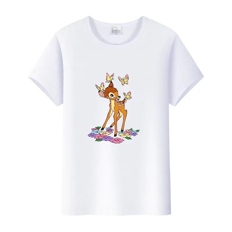 Casual Clothes for Blouse Cartoon Bambi T-shirts 2024 Summer Crop Tops Loose Harajuku Short Sleeve Tshirts Unisex