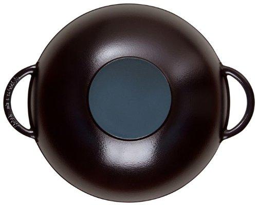 staub 37cm Large Chinese Enamel Pot IH Compatible Japanese With glass lid and tempura grill "Wok Black" Two-Handed [Authorized Product] 40509-398