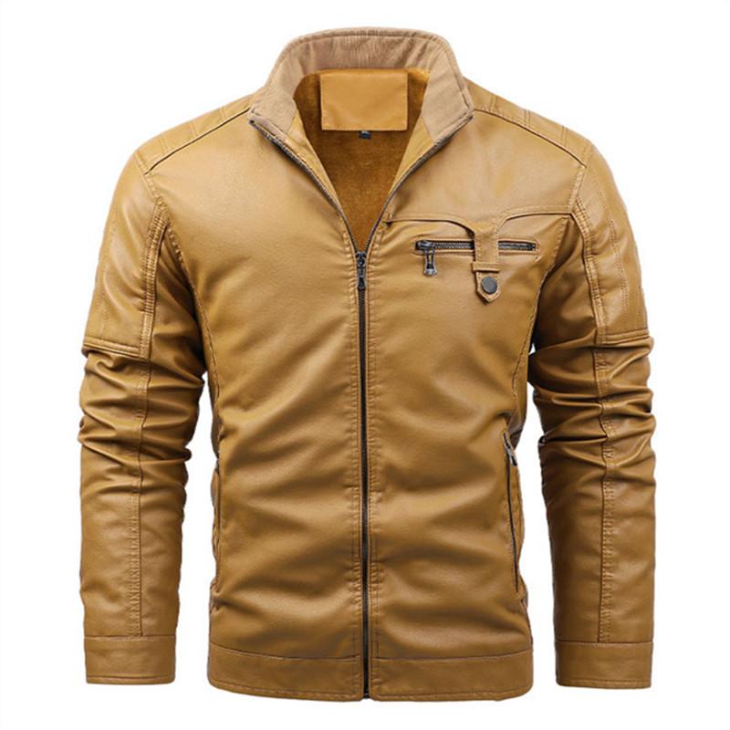 Winter Men's Retro Leather Jackets Warm Fleece Motorcycle Coat Fashion Windproof Moto Biker Male PU Leather Outwear Solid Coats