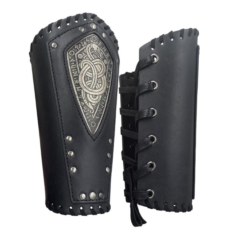 Halloween Medieval Arm Bracer with Embossed Pattern Adult Role Play Renaissances Pirate Knight PU Pirate Wristband
