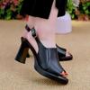 Summer New Open Toe Type 2 High-heeled Sandals Thick Heel Fashionable Woven Women's Shoes, Plus Size Shoes