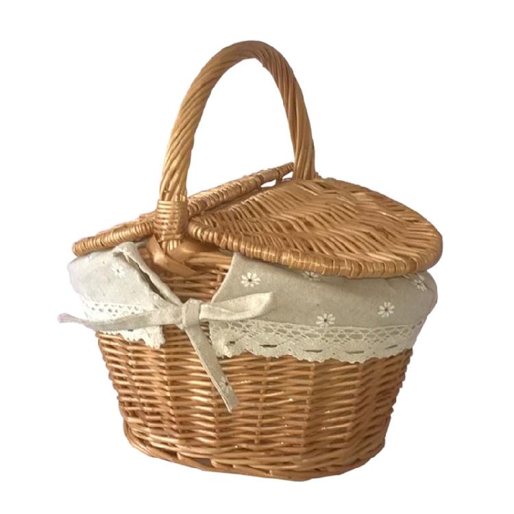 

Handmade Wicker Willow Woven Picnic Basket Wicker Hamper with Handle +Double Lid 1