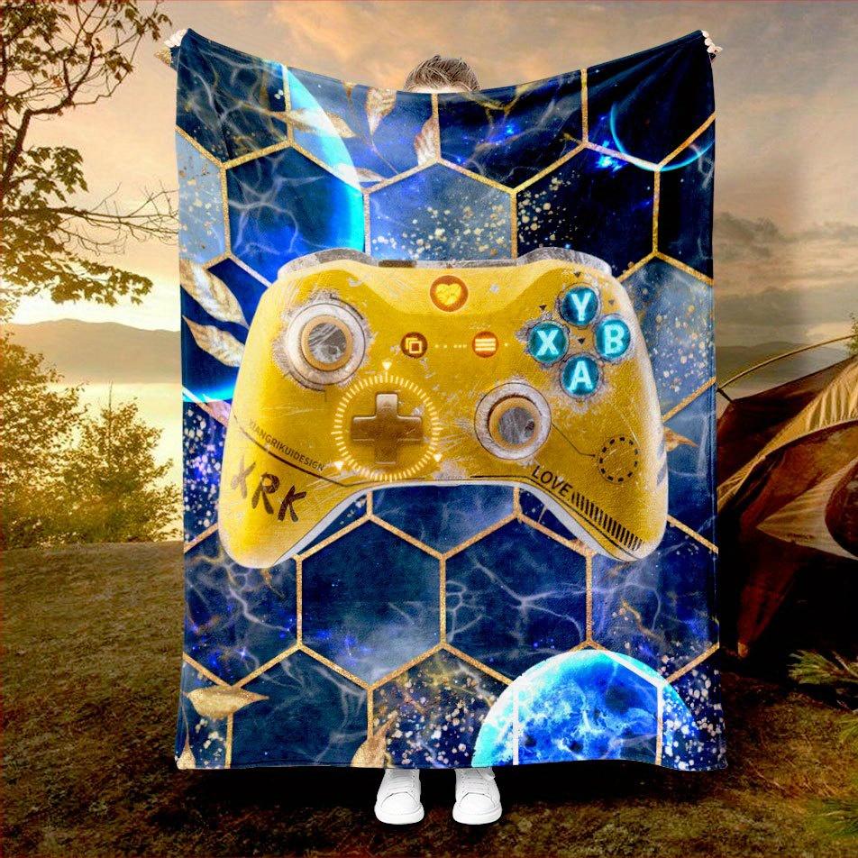 Gamer Floral Controller Blanket Reversible Flannel Throw for Gaming Enthusiasts AllSeason Comfort Playful Tech Gift 75x90cm