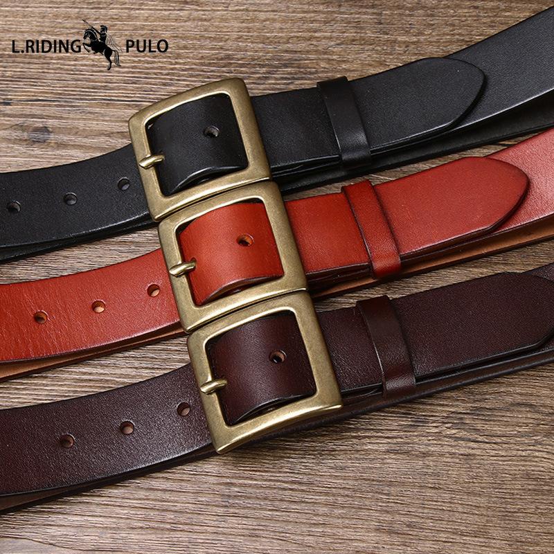 Retro Minimalistischer Glänzender Vollnarben Rindsleder Gürtel für Herren, Echtes Leder, Dornschließe, Lässig und Vielseitig Neuer Stil