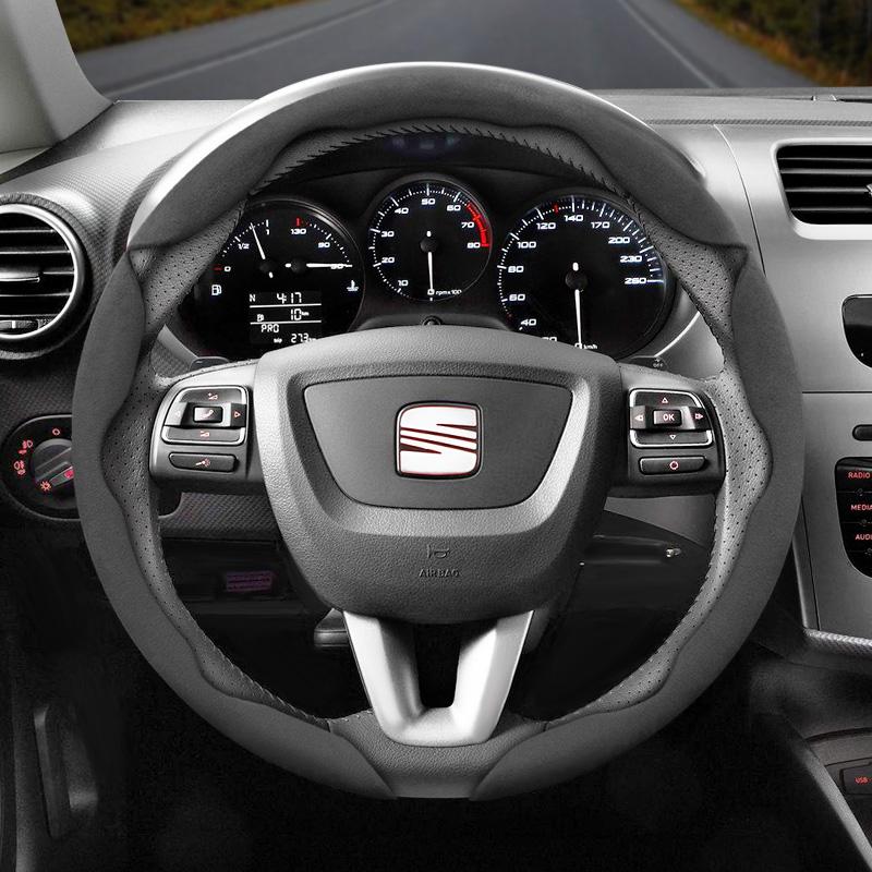 Npcr5 Suitable for Seat Anti-Slip Buckle Segmented Suede Steering Wheel Cover for Ibiza, Arona, Leon, Leon Sportstourer, Ateca and Other 