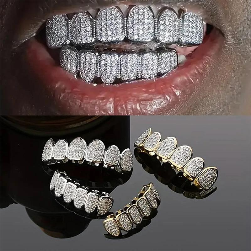 Bling Cubic Zircon Hip Hop Teeth Grillz For Unisex Top Bottom Mouth Removable Dental  Cosply Teeth Jewelry