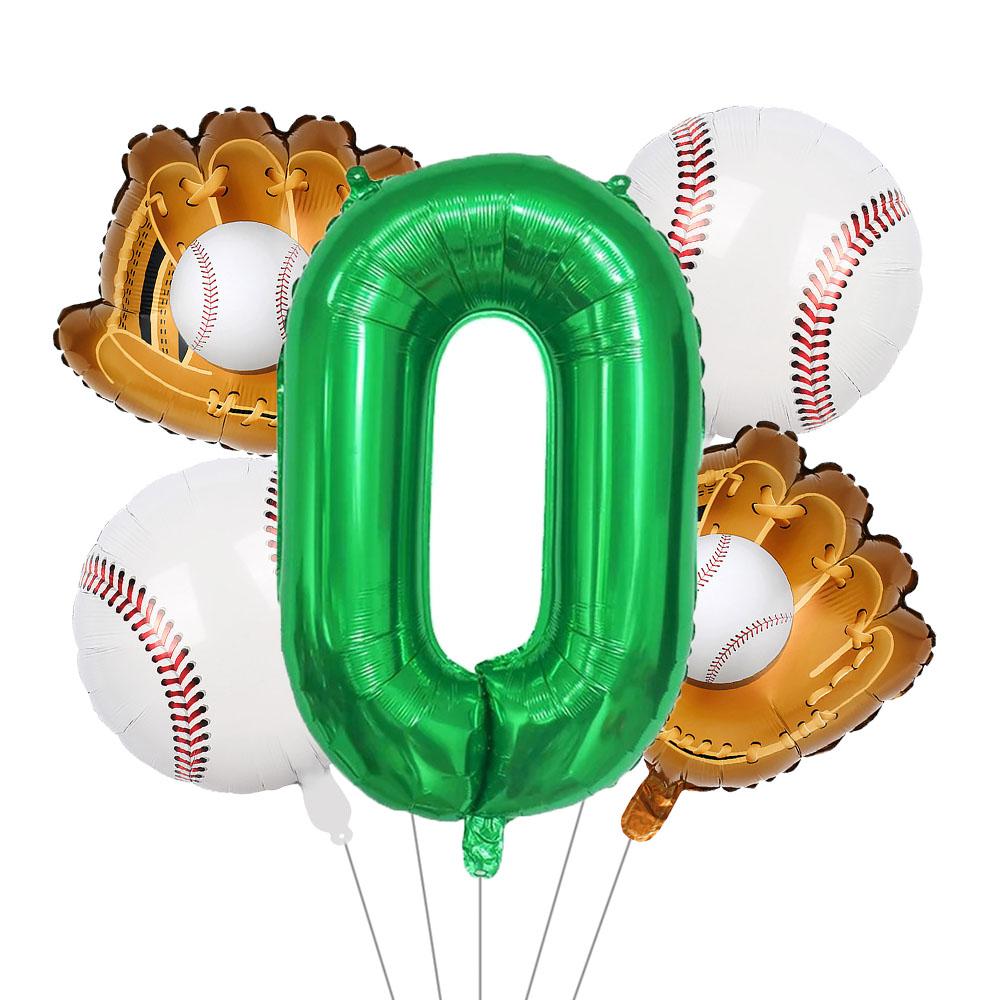 Baseball Balloons 32Inch Foil Green Number 0~13th Birthday Decor For Baseball Party Supplies Baseball Sports Theme