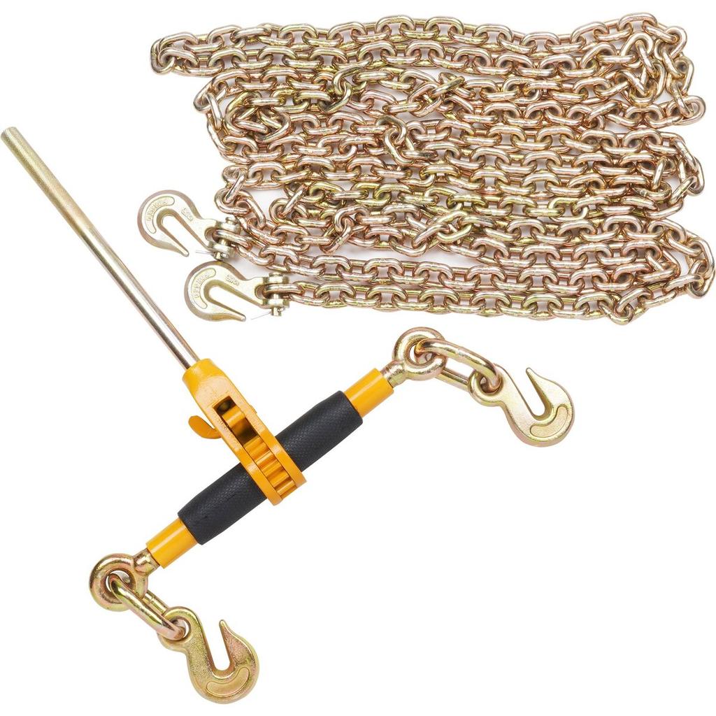 Ratchet Chain Binder 2PCS, 3/8"-1/2" Heavy Duty Load Binders, with G80 Chains 12000 lbs Secure Load Limit, Labor-saving Anti-skid Handle, Tie Down