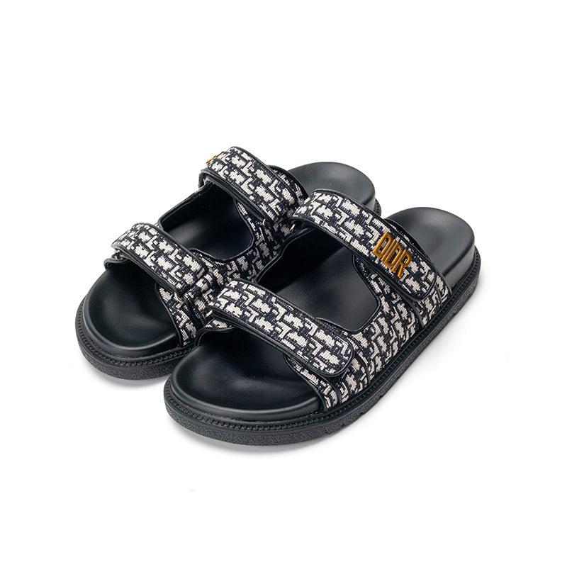 

D home of the same style Velcro canvas thick-soled soft-soled open-toed slippers round head versatile holiday beach one-word cool slippers 40