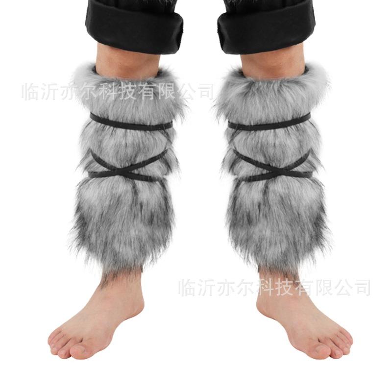 Viking Shawl Sleeves Foot Covers Skirt Set Faux Fur Cloak Scarf Halloween Show Costume