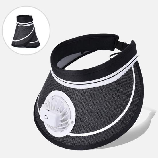 Cooling Fan Sun Hat with Adjustable Straps USB Rechargeable Battery Wide Brim for UV Protection Beach Hat