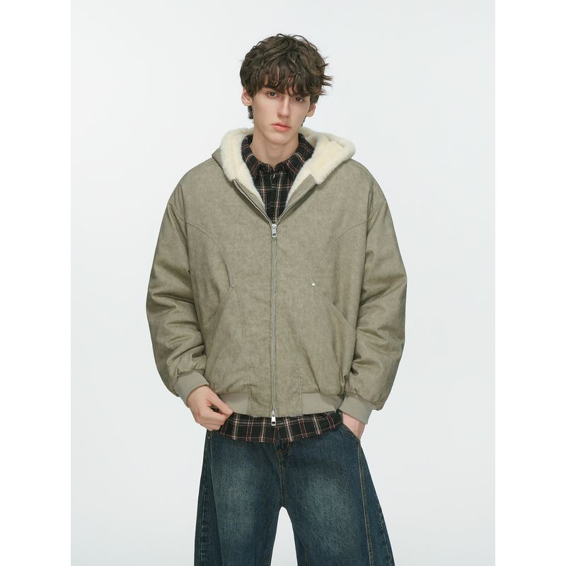 Dream Made American-Style Winter Fleece-Lined Thickened Jacket for Men, Short Cotton Coat, Men's Winter Cotton Clothing