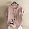 Women's Fashion Cute Fox Prined Short Sleeve T-shirt Loose Cotton Shirt Casual Loose Summer Blouse Tops Plus Size