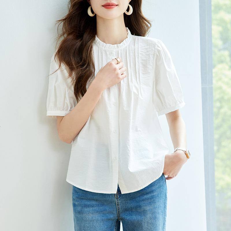 French Classic Style Black Ear Blouse for Women In Summer Design Niche Sweet Temperament Versatile Slim Blouse