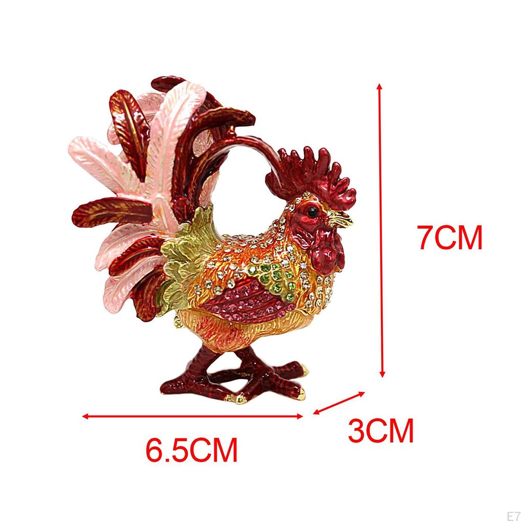 Chicken Figurine Jewelry Box Organizer Decoration Tabletop Sculpture Alloy Trinket