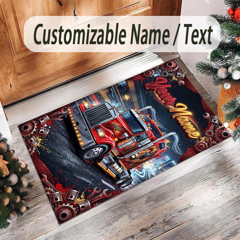 Truck Theme Crystal Velvet Rug Personalized Custom Name Text Soft Floor Mat Home Decor
