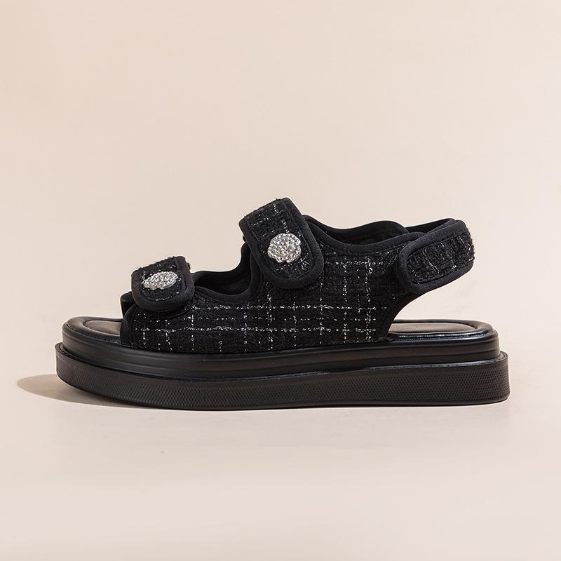 Flache Sandalen Sommer Damenschuhe Plateau Klettverschluss Mode Freizeitschuhe Student Kleiner Duft Römische Sandalen