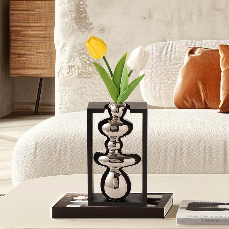 1PC Cobblestone Vase Ornament Nordic Pebble Shaped Vase Modern Flower Arrangement Container Table Decoration 21.5x12x6cm