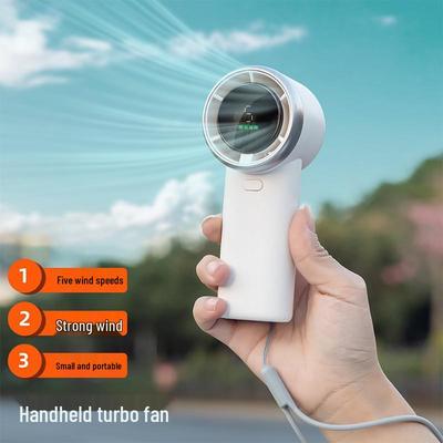 USB Handheld High-Speed Fan with Digital Display - Portable Mini Turbo for Strong Outdoor Wind.