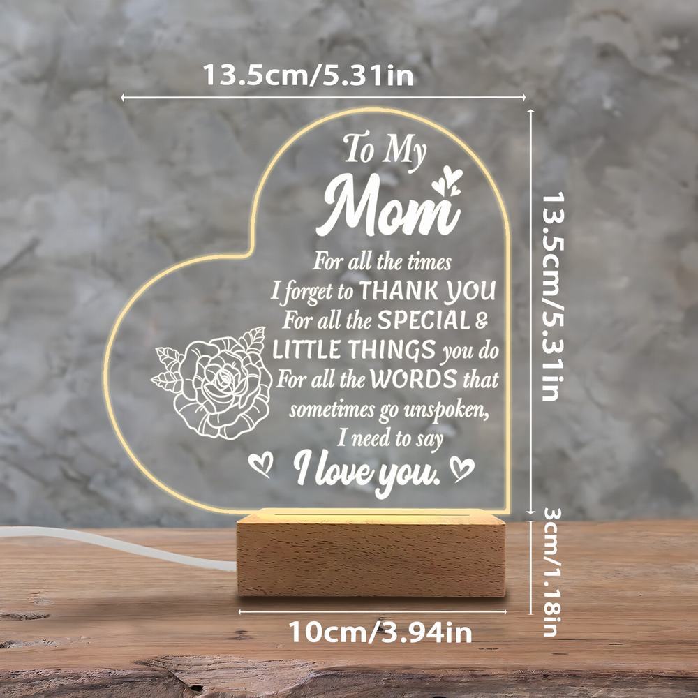 1PC Acrylic Luminous Ornament Photography Accessories, USB Base, Mom Gift, I Love You Figurines