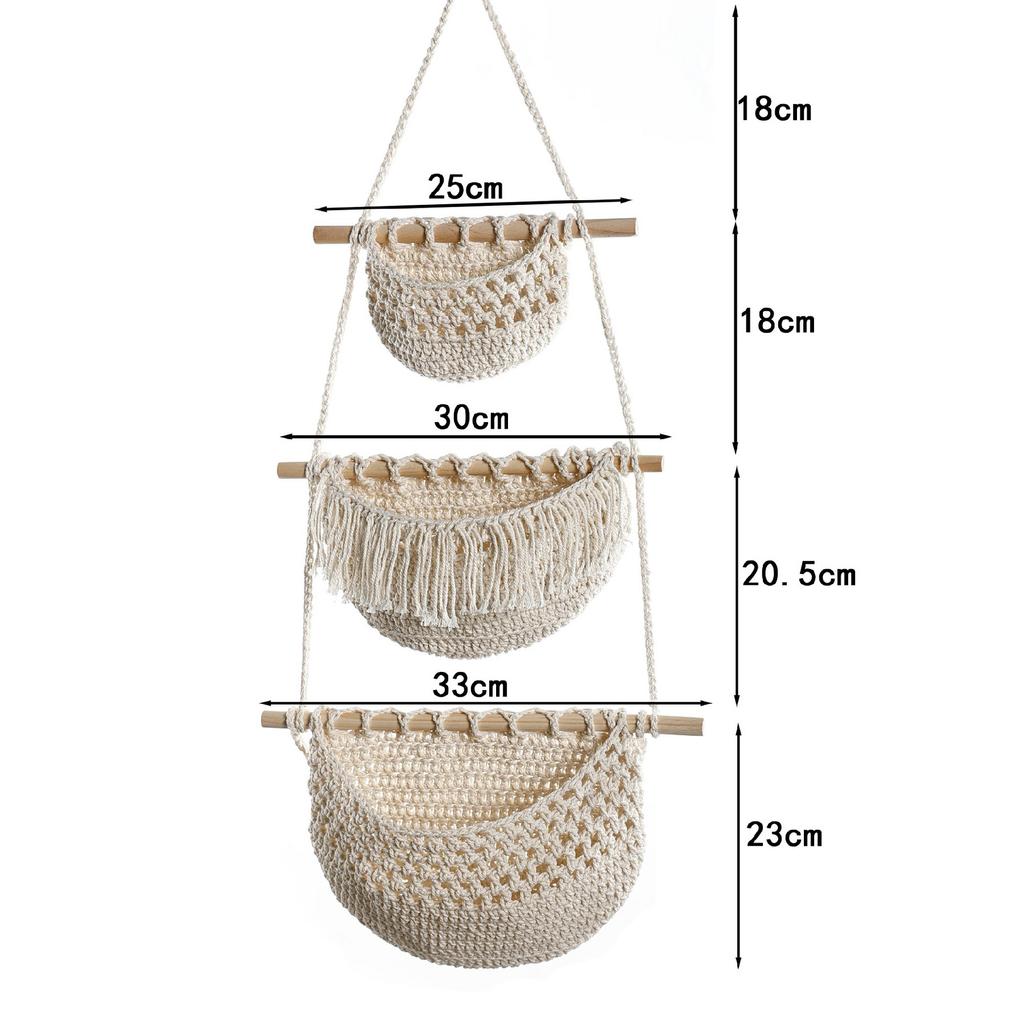 Bohemian 3 Tier Cotton Linen Storage Baskets Wall Hanging Sundries Organizer