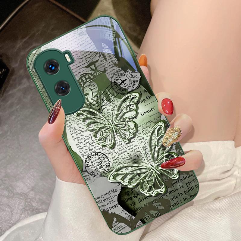 Vintage Schmetterling für Honor 200 90 8X 9X Pro Lite P50 P40 Nova 10 11i P60 Magic4 6 Mate 20 50 Handyhülle aus gehärtetem Glas