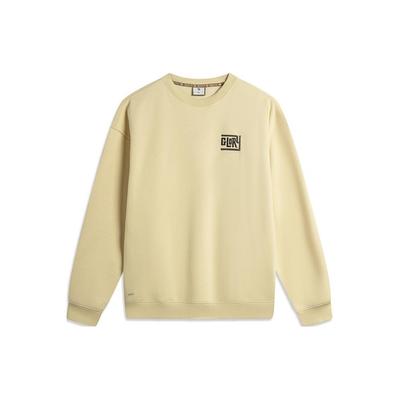 Li Ning X Mister Cartoon Kollaboration Badfive Buchstabenaufdruck Lockerer Fleece-Pullover Herren Sweatshirt Lotusgelb AWDTF29-1