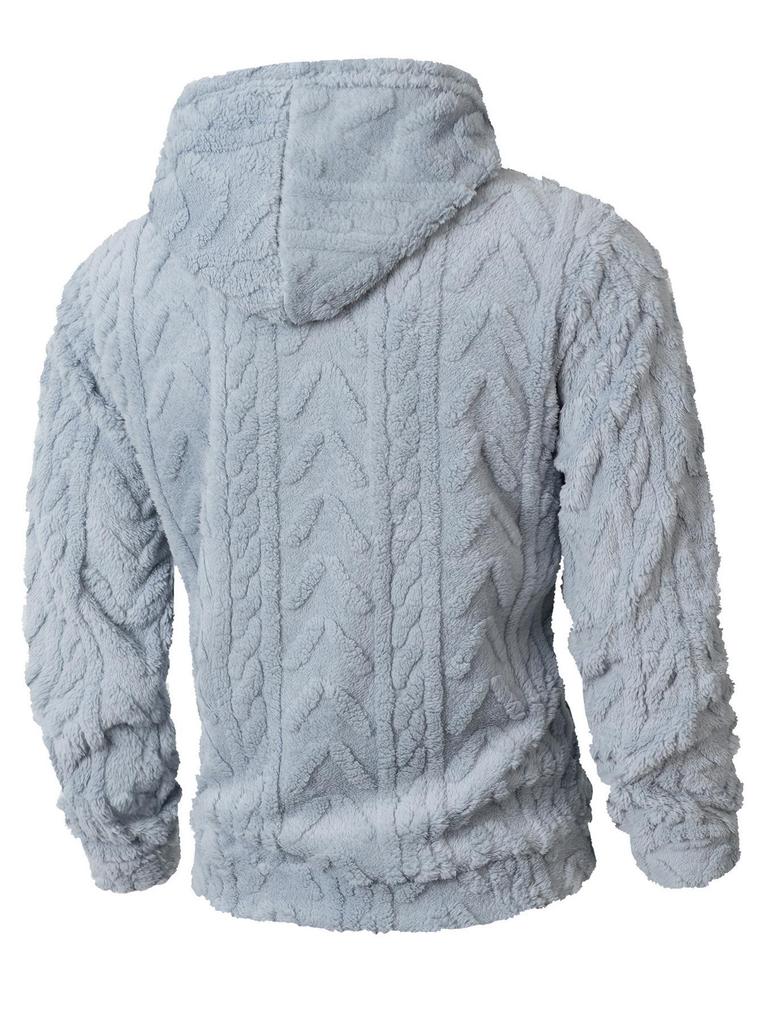2025 Autumn/Winter European & American Men's Plush Zip-Up Hoodie - Casual Solid Color