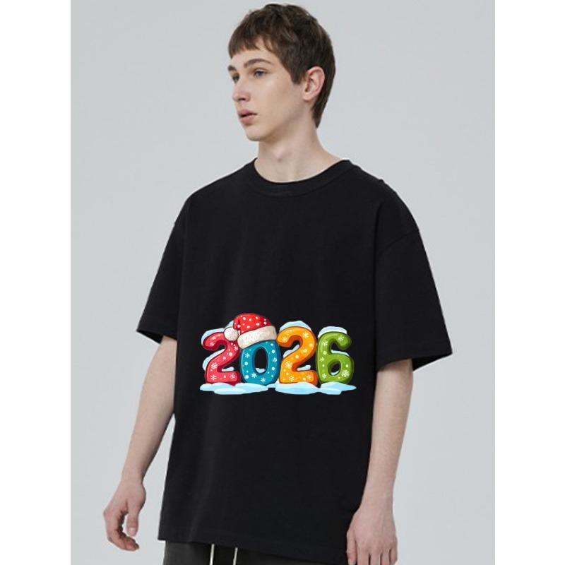 Schwarzes T-Shirt mit 2026 Weihnachtsmotivdruck für die Feiertagsfeier