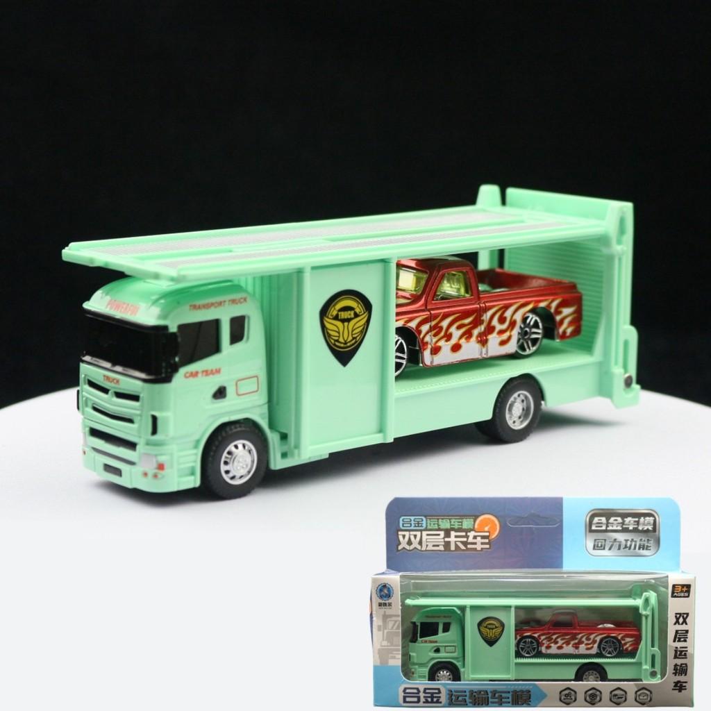 Alloy Simulation Trailer Double Decker Truck Tractor Model Toy Collection For