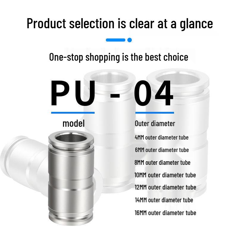 

304 Stainless Steel Quick Connect Pneumatic Tube Fittings - PU4-6-8-10 High Pressure Air Nozzle Straight Push-in Elements PU-6