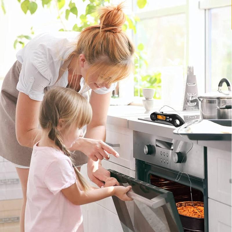 Digital Thermometer with Dual Probe Waterproof Food Thermometer for Cooking Baking High Accuracy Foldable Thermometer