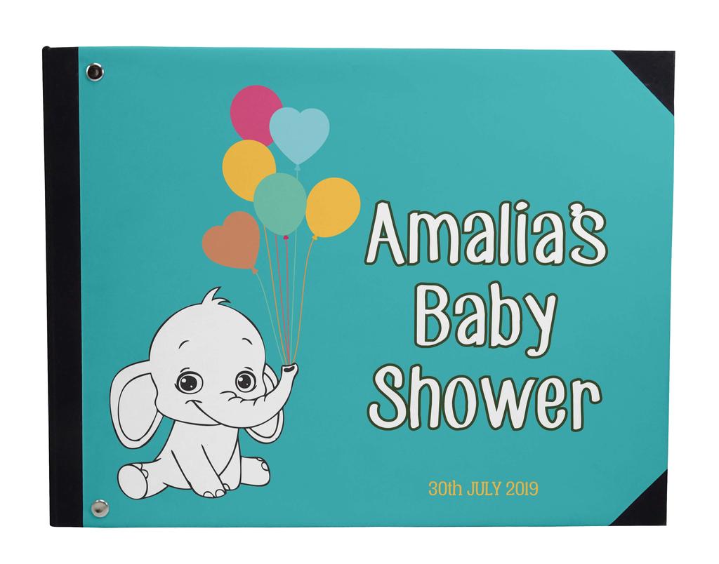 Darling Souvenir Blue Seamless Heart & Baby Objects Personalized Printed Baby Shower  Guest  Book  Scrapbook-7 x 9