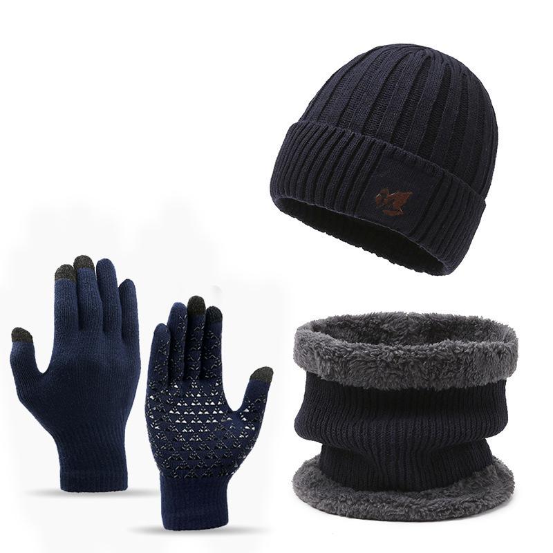 Men's Fashion Thickened Knit Hat & Velvet Neck Protection Two-Piece Set for Autumn & Winter